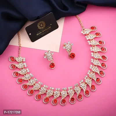 Stylish Red Alloy American Diamond Jewellery Set For Women-thumb0