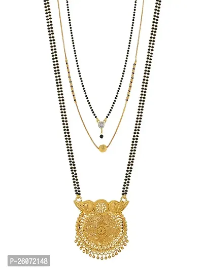 Stylish Golden Alloy American Diamond Mangalsutra Set For Women