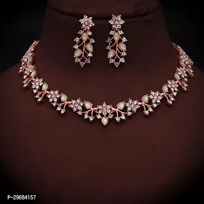 Trendy Rosegold Plated Choker Set With Matching Pair Of Earrings For Women And Girls.