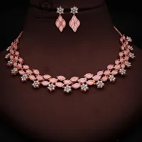 Stylish Rose Gold Necklace With 1 Pair Of Earrings For Women And Girls-thumb3