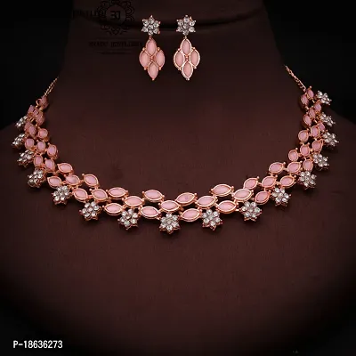 Stylish Rose Gold Necklace With 1 Pair Of Earrings For Women And Girls-thumb4
