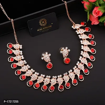 Stylish Red Alloy American Diamond Jewellery Set For Women