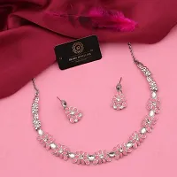 Stylish Silver Brass Jewellery Set With Earrings For Women And Girls-thumb1