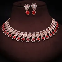 Stylish Red Alloy American Diamond Jewellery Set For Women-thumb3