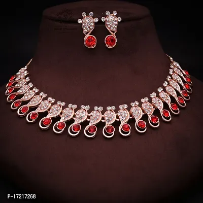 Stylish Red Alloy American Diamond Jewellery Set For Women-thumb4