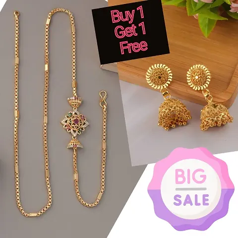 Gold Plated Brass American Diamond Necklace With Jhumka Sets