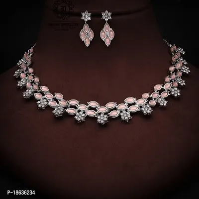 Stylish Silver Necklace With 1 Pair Of Earrings For Women And Girls
