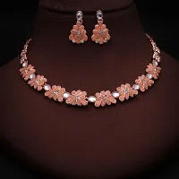 Stylish Rose Gold Necklace Jewellery Set With Earrings For Women And Girls-thumb3