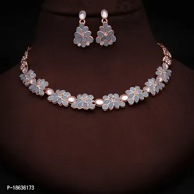 Stylish Rose Gold Necklace Jewellery Set With Earrings For Women And Girls-thumb0