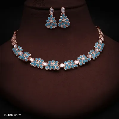Stylish Rose Gold Necklace Jewellery Set With Earrings For Women And Girls-thumb4