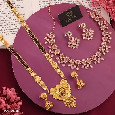 Beautiful Brass Necklace Set And Mangalsutra With Earring Pack Of 2-thumb0