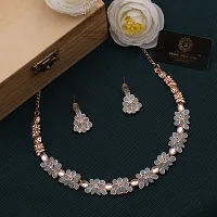 Stylish Rose Gold Necklace Jewellery Set With Earrings For Women And Girls-thumb1