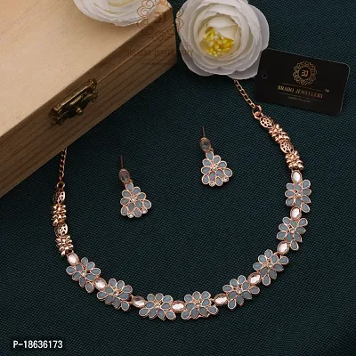 Stylish Rose Gold Necklace Jewellery Set With Earrings For Women And Girls-thumb2