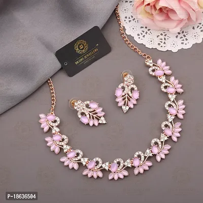 Stylish Rose Gold Plated Brass Jewellery Set For Women-thumb0