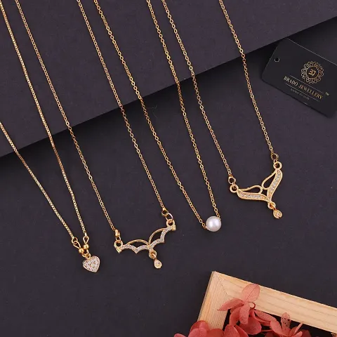 Pack Of 4 Designer Brass American Diamond Gold Plated Necklaces For Women