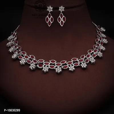 Stylish Silver Necklace With 1 Pair Of Earrings For Women And Girls-thumb4