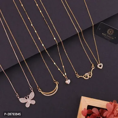 Stylish Fancy Designer Brass American Diamond Gold Plated Necklaces For Women Pack Of 5