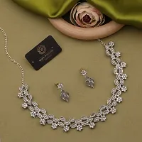 Stylish Silver Necklace With 1 Pair Of Earrings For Women And Girls-thumb3