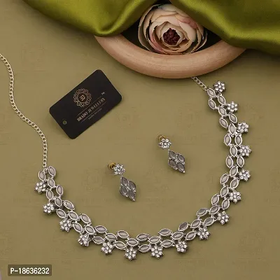 Stylish Silver Necklace With 1 Pair Of Earrings For Women And Girls-thumb4