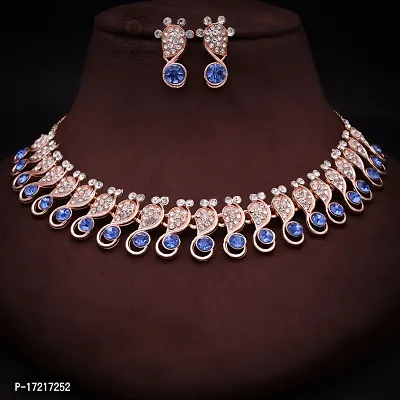 Stylish Blue Alloy American Diamond Jewellery Set For Women-thumb4