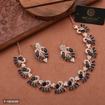 Stylish Rose Gold Plated Brass Jewellery Set For Women-thumb0