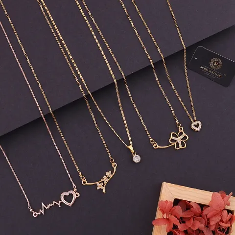 Pack Of 5 Designer Brass American Diamond Gold Plated Necklaces For Women