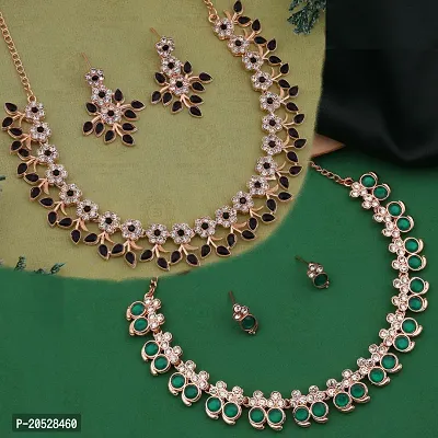 Stylish  Brass American Diamond Jewellery Set For Women Pack Of 2-thumb0