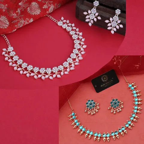Combo of 2 Partywear American Diamond Jewellery Sets