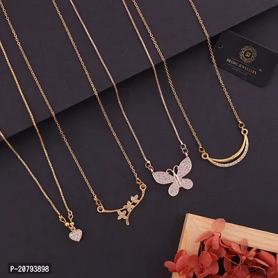 Stylish Fancy Designer Brass American Diamond Gold Plated Necklaces For Women Pack Of 4