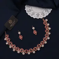 Stylish Rose Gold Necklace With 1 Pair Of Earrings For Women And Girls-thumb2