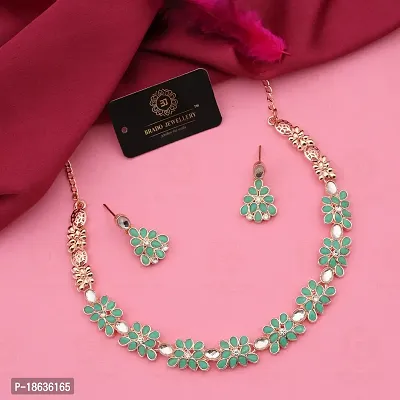 Stylish Rose Gold Necklace Jewellery Set With Earrings For Women And Girls