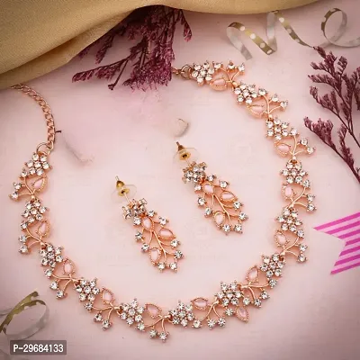 Trendy Rosegold Plated Choker Set With Matching Pair Of Earrings For Women And Girls.-thumb0