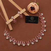 Stylish Rose Gold Necklace With 1 Pair Of Earrings For Women And Girls-thumb3