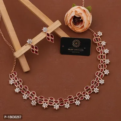Stylish Rose Gold Necklace With 1 Pair Of Earrings For Women And Girls-thumb4