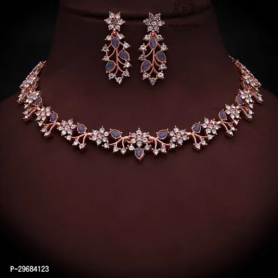 Trendy Rosegold Plated Choker Set With Matching Pair Of Earrings For Women And Girls.-thumb0