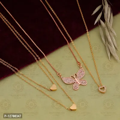 Gold Tradition Trending Gold Plated Combo Pack Of 3 Necklaces Pendant Chain With Beautiful Look For Women and Girls