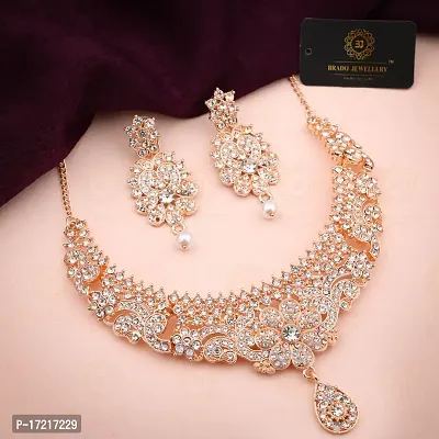 Stylish White Alloy American Diamond Jewellery Set For Women-thumb0