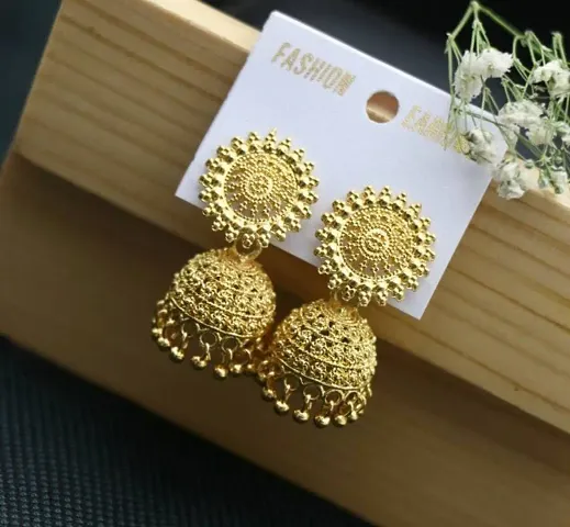 Plated Alloy Artificial Stone Jhumka