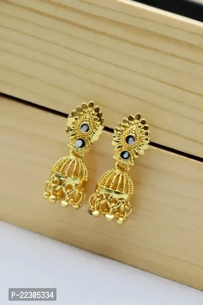 Gold Plated Alloy Artificial Stone Jhumka