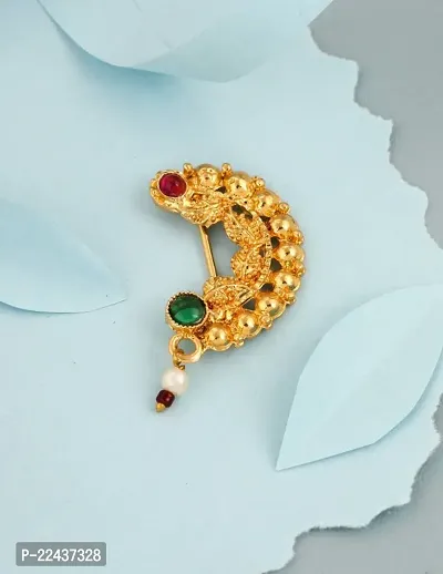 Gold Plated Alloy Maharashtrian Style Nose Pin-thumb0