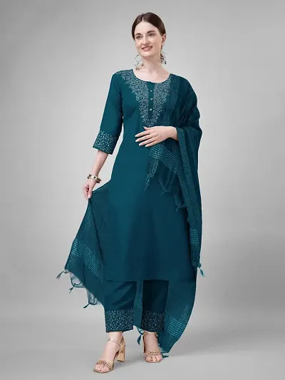 A-Line Embroidered Blend Kurta