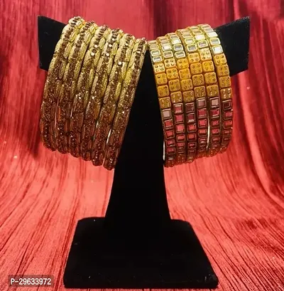 Trending  Golden Stone Hardwork Bangles And Multicoloured Bangles  12pcs-thumb0