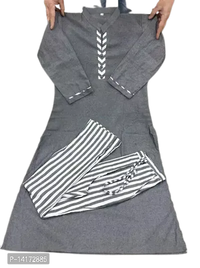 Trendy Grey Cotton Kurta Bottom Set For Women-thumb0