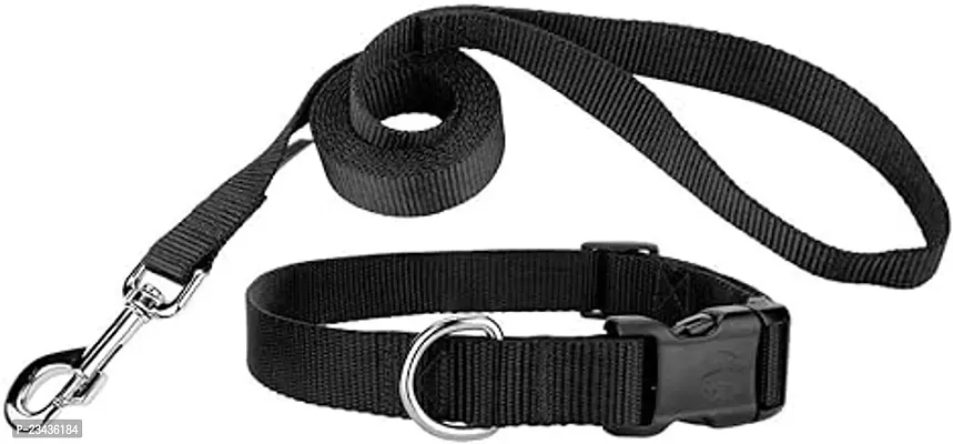 Dogs Leash And Collar Set With Bell 0.5 Inch Wide Black For Medium Size Puppy, S And Rabbits-thumb0
