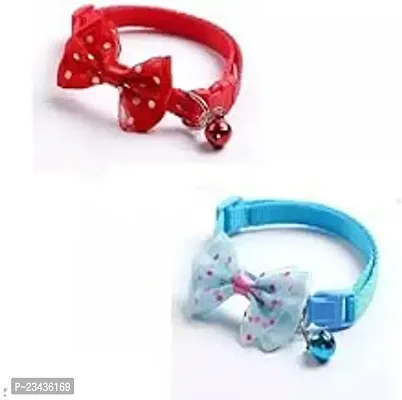 Bow Tie Collar 2Pcs, Nylon Adjustable For Dogs Kitten And Rabbit Attached Bell 2Pc, Multicolor