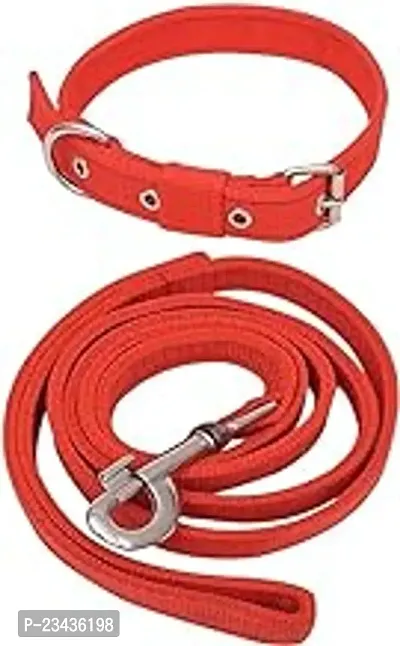 Dog Neck Collar Belt And Leash Set Red Color, Waterproof, Medium, Leash Size 1.5M-2M1Inch Wide