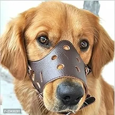 Pet Adjustable Dog Muzzle Anti Bite/Bark Allows To Drink Soft Synthetic Leather BrownMedium-thumb0