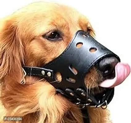 Pet Adjustable Dog Muzzle Anti Bite/Bark Allows To Drink Soft Synthetic Leather BlackMedium-thumb0