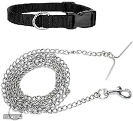 Dog Chain Heavy Duty Leash, Non Grinded Large Chains And Small Collar Black, Combo Set For Puppies
