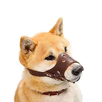 Pet Adjustable Dog Muzzle Anti Bite/Bark Allows To Drink Soft Synthetic Leather BrownMedium-thumb3